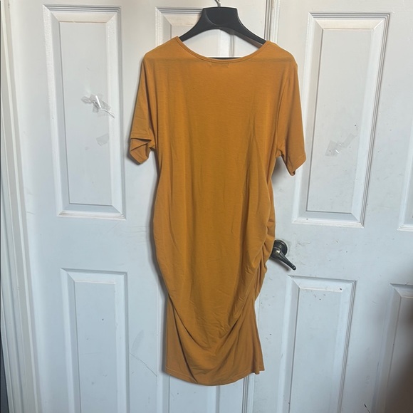 Asymmetrical Ruched Yellow Midi Dress - Picture 3 of 3